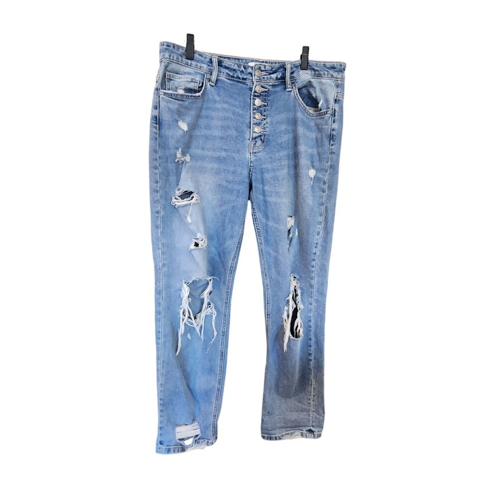 Vervet Blue Distressed Button-Fly Denim Jeans Womens Size 30